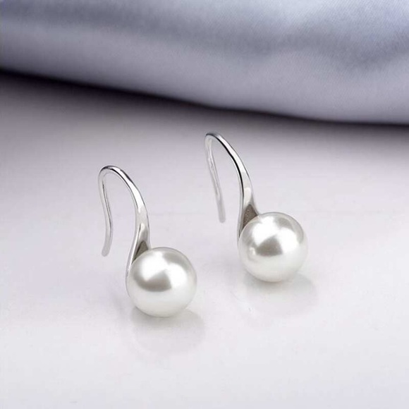 Jewelry - AAA+ Quality 5mm Freshwater Cultured Pearl 925 Sterling Silver Dangle Earrings